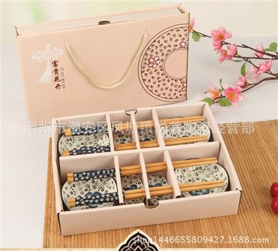 雅致花卉，品味东方——悦美陶瓷寿司碟筷套装及青花礼品餐具